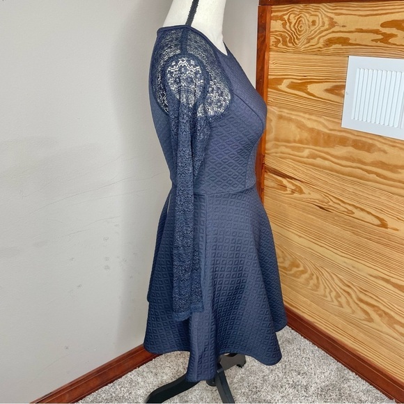 Altar’d State Navy Blue Lace Long Sleeve Fit and Flare Mini Dress Extra Small - Picture 2 of 10